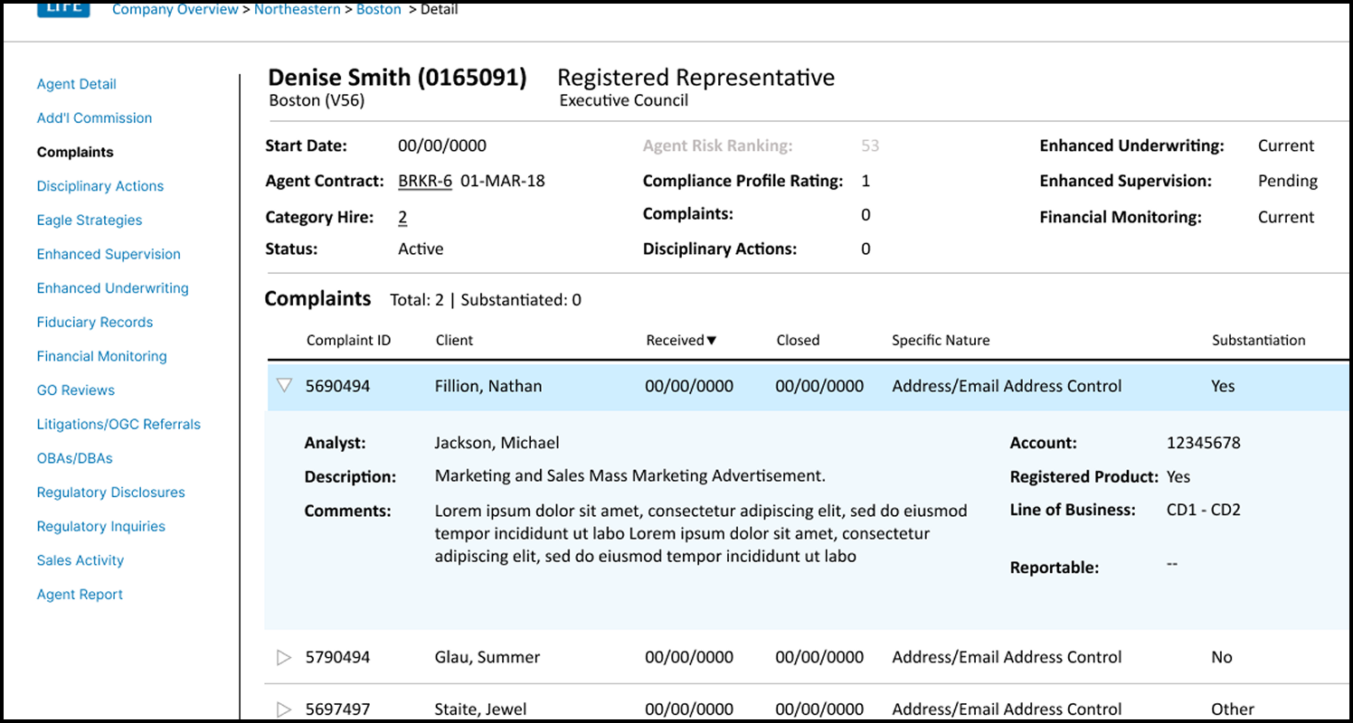 Compliance landing page screen example