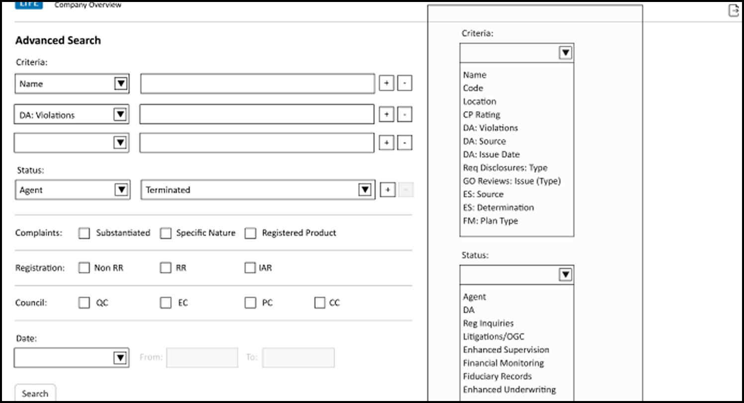 Figma wireframe of advance search